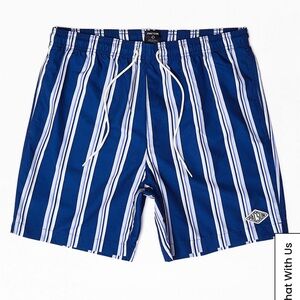 NWT PacSun XL Men’s striped blue and white swim trunks.